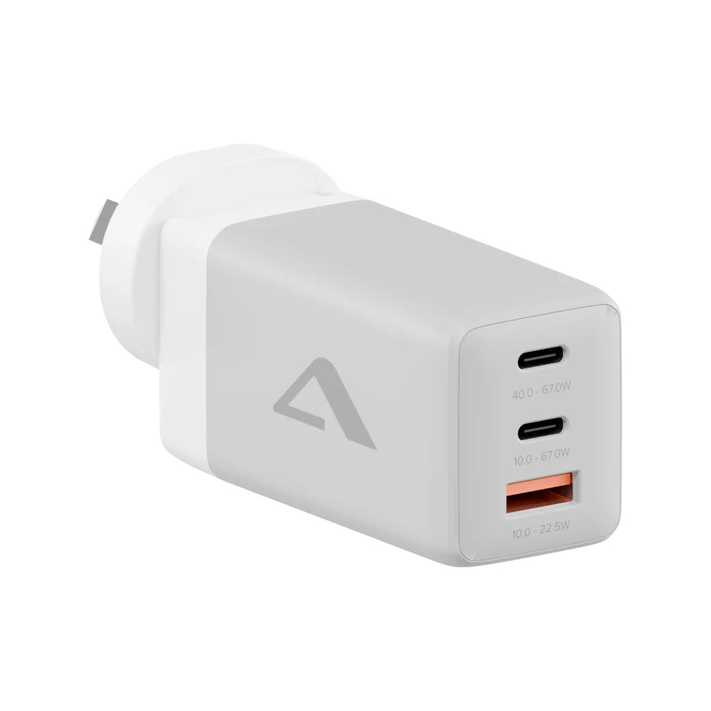 3 Port 67W Rapid Power Multi Country GaN Charger - with USB-C Charging Cable, Travel Case and International Plugs