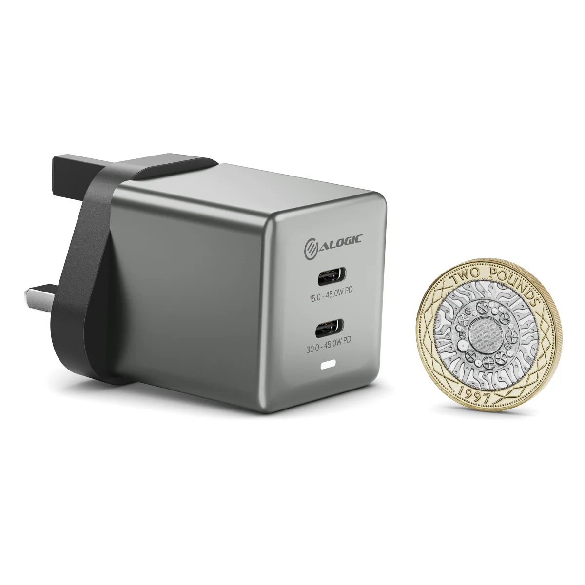 Dual USB-C Rapid Power 45W Cube GaN Charger