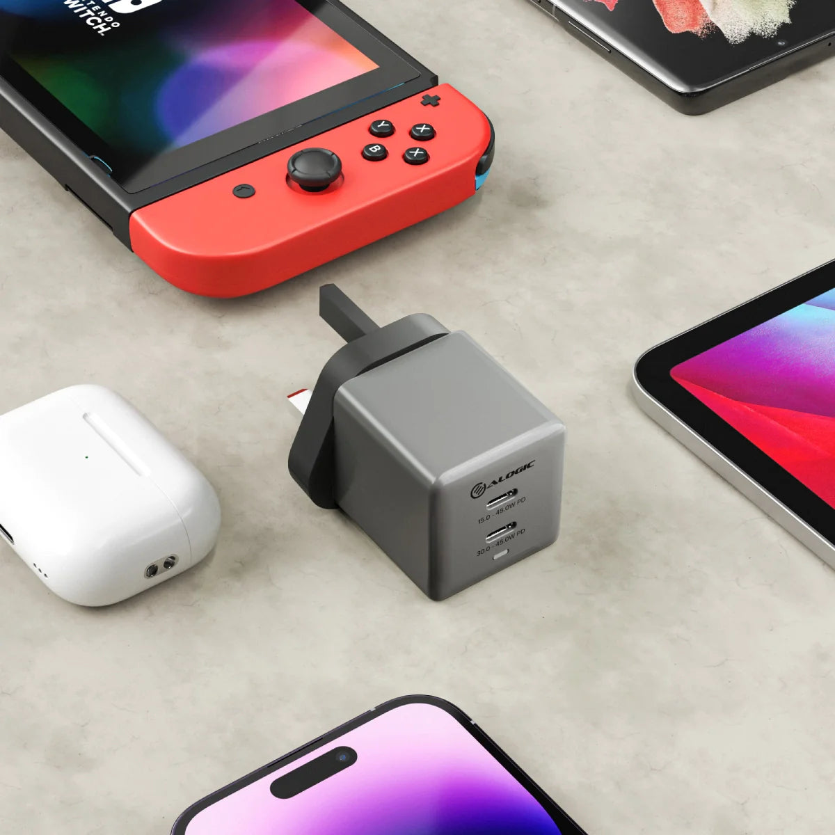 Dual USB-C Rapid Power 45W Cube GaN Charger
