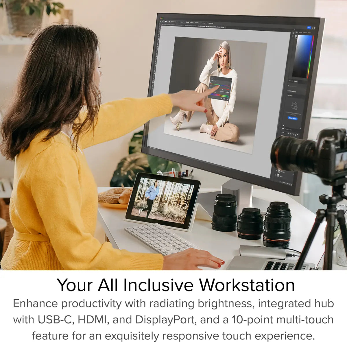 Clarity Max Touch 32" UHD 4K Monitor with USB-C Power Delivery, Webcam and Touch Screen (Pack of 3) + DX3 Triple 4K Display Universal Docking Station _ with 100W Power Delivery