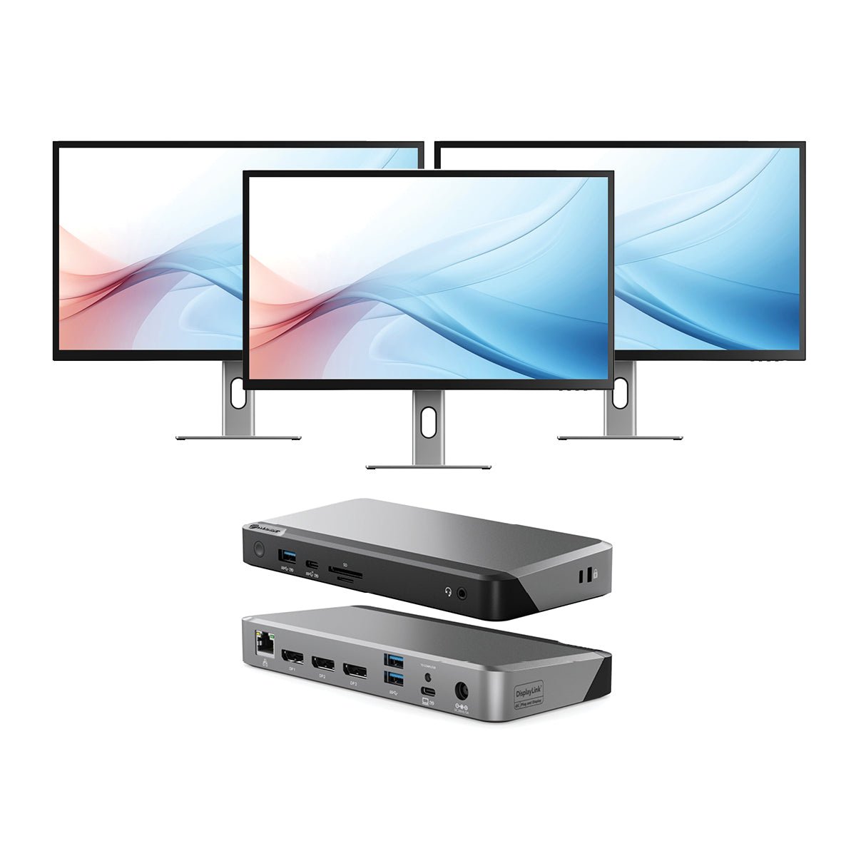 Clarity Max 32" UHD 4K Monitor with USB-C Power Delivery (Pack of 3) + DX3 Triple 4K Display Universal Docking Station _ with 100W Power Delivery