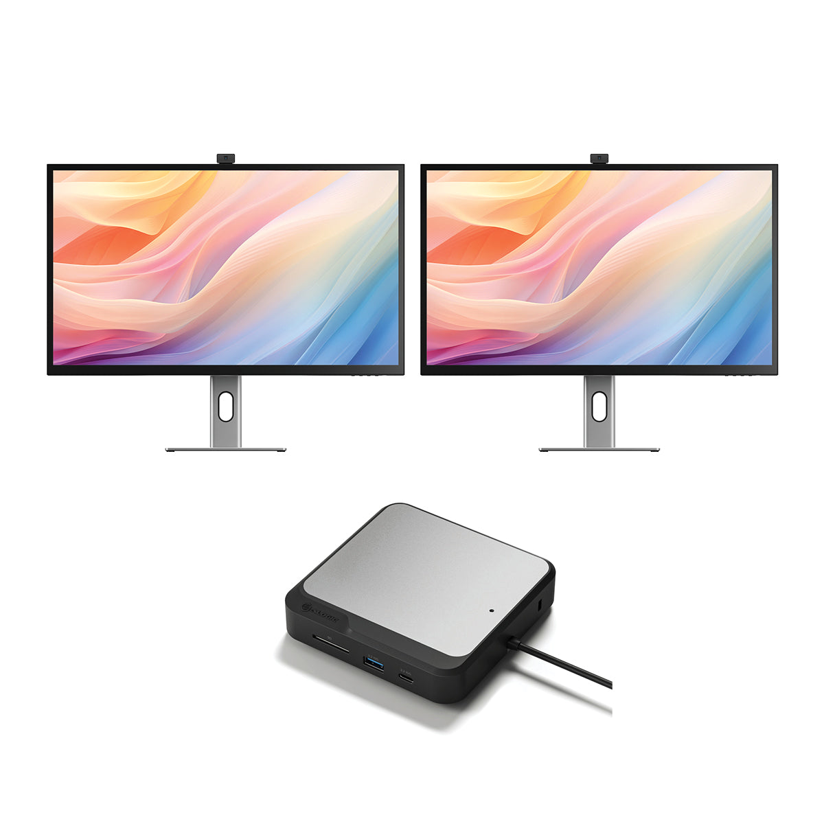 Clarity Max Pro 32" UHD 4K Monitor with USB-C Power Delivery and Webcam (Pack of 2) + Dual 4K Universal Docking Station _ DisplayPort Edition