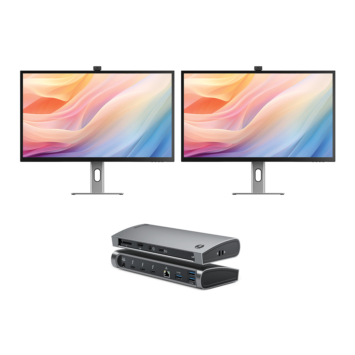 Clarity Max Pro 32" UHD 4K Monitor with USB-C Power Delivery and Webcam (Pack of 2) + Thunderbolt 4 BLAZE Docking Station