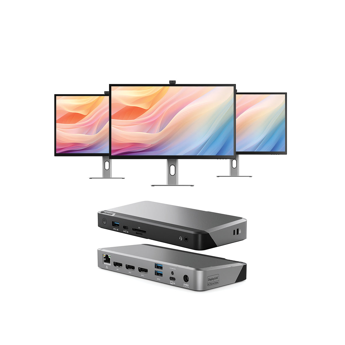 Clarity Max Pro 32" UHD 4K Monitor with USB-C Power Delivery and Webcam (Pack of 3) + DX3 Triple 4K Display Universal Docking Station _ with 100W Power Delivery