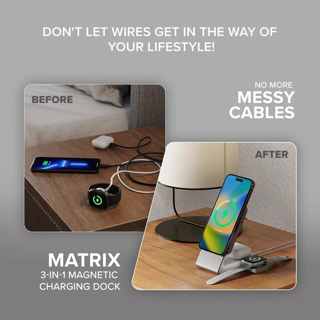 Matrix 3 in 1 Magnetic Charging Dock with Apple Watch Charger